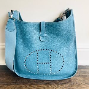 Hermes Evelyne 1 GM Blue Taurillon Clemence Leather Classic Shoulder Bag